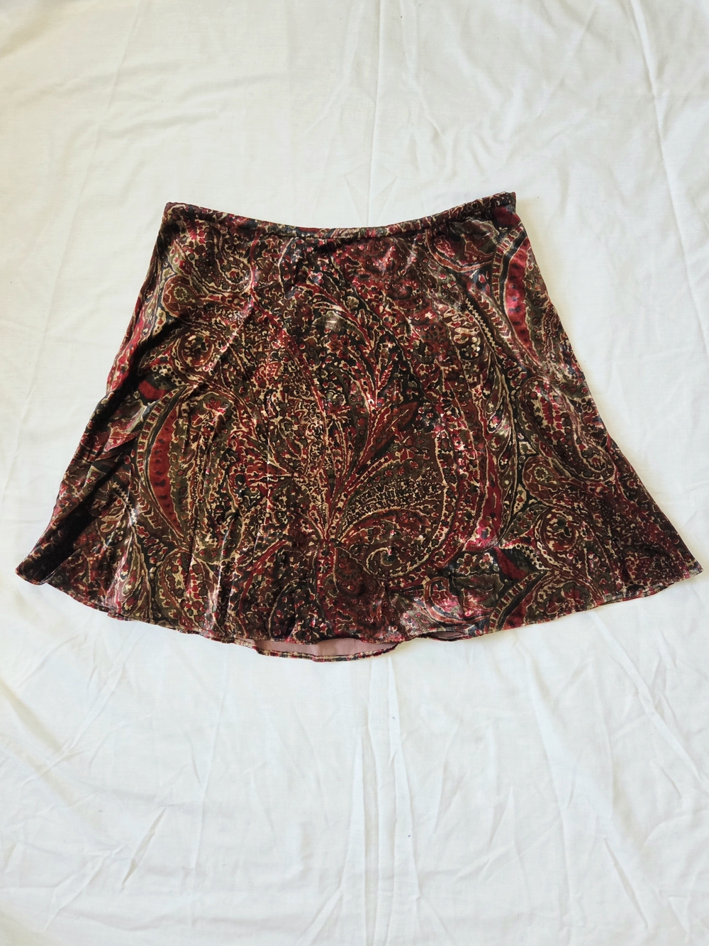 Ralph Lauren Vintage Red & Brown Velvet Paisley Skater A-line Skirt